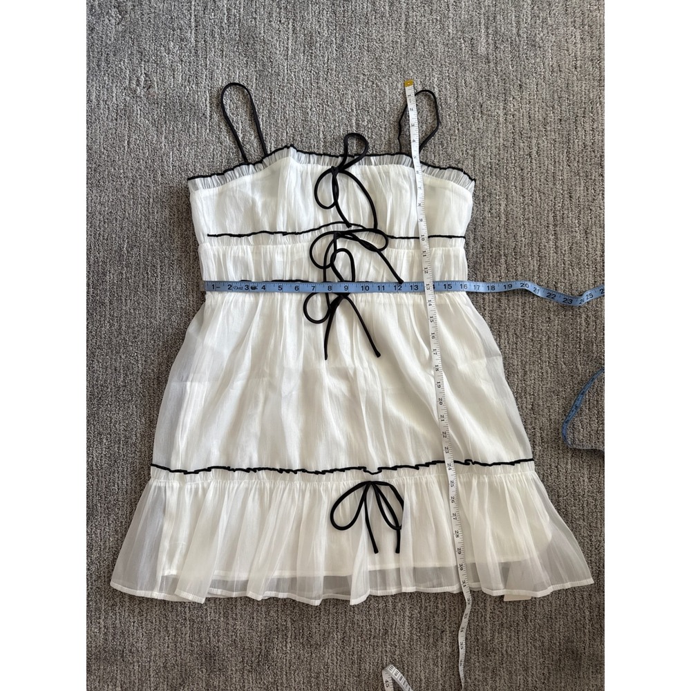 Commense Boho Chic White Mini Dress with Black Tie Details Summer Beach Sundress - Picture 10 of 10